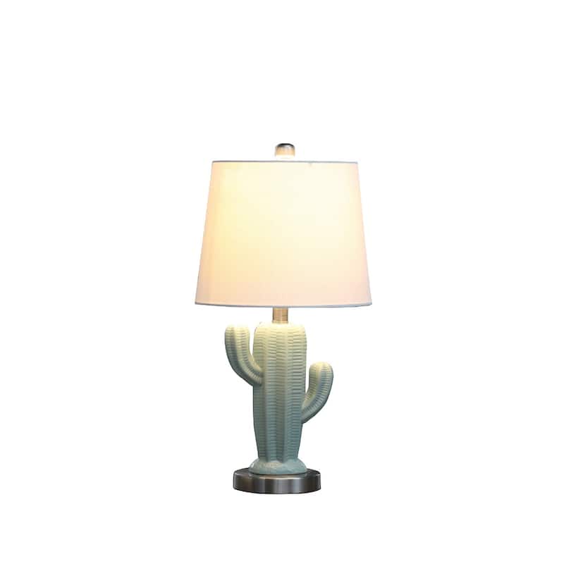 22 Inch Cactus Table Lamp in Pale Blue Green with Off White Shade - 11" L x 11" W x 22" H