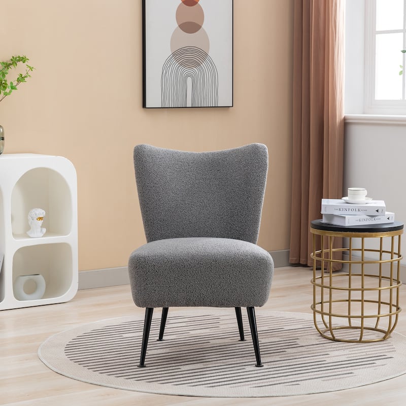 Armless Accent Chair With Rubber Wooden Legs Modern Upholstered Corner Side Chair For Living Room