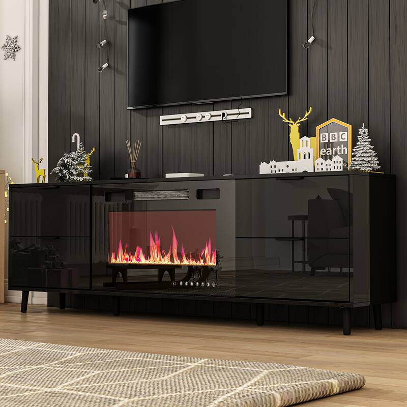 30" Recessed Electric Fireplace High Glossy TV Stand Combo Fireplace