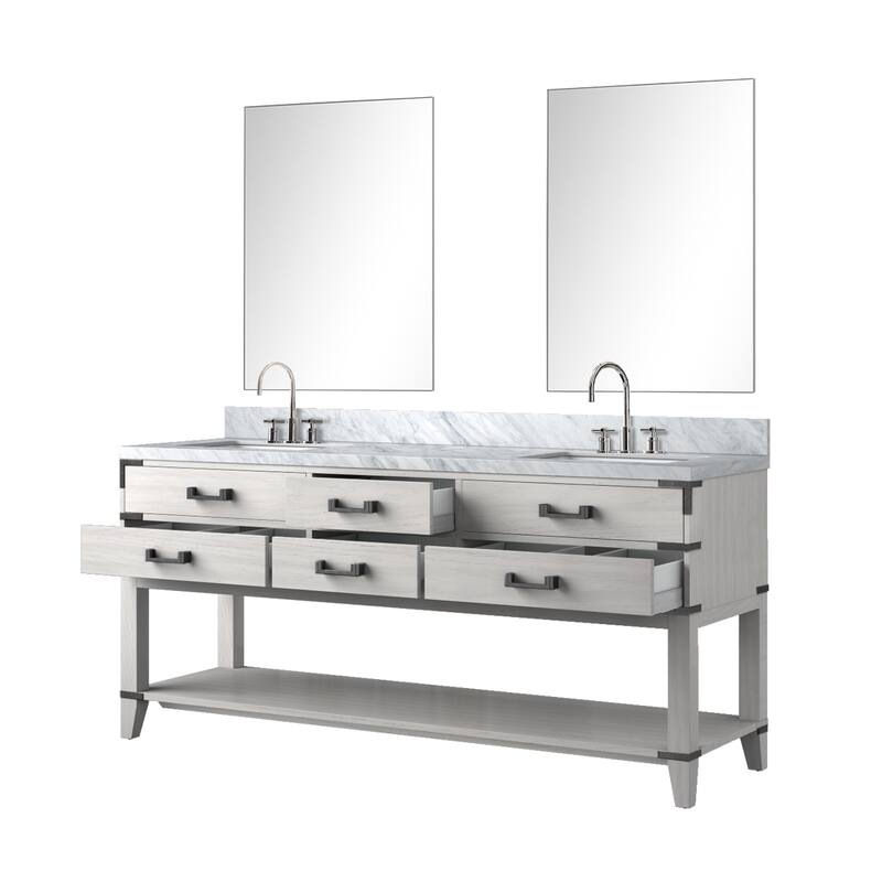 Norwalk Bath Vanity with Carrara Marble Top, Sink, Mirror and Faucet