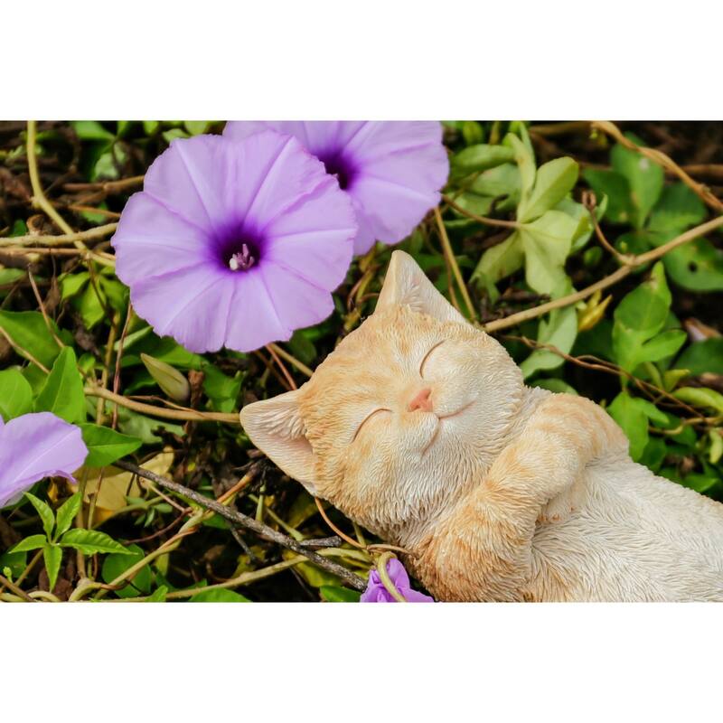 Sleeping Orange Tabby Kitten Outdoor Garden Statue - 7.75"