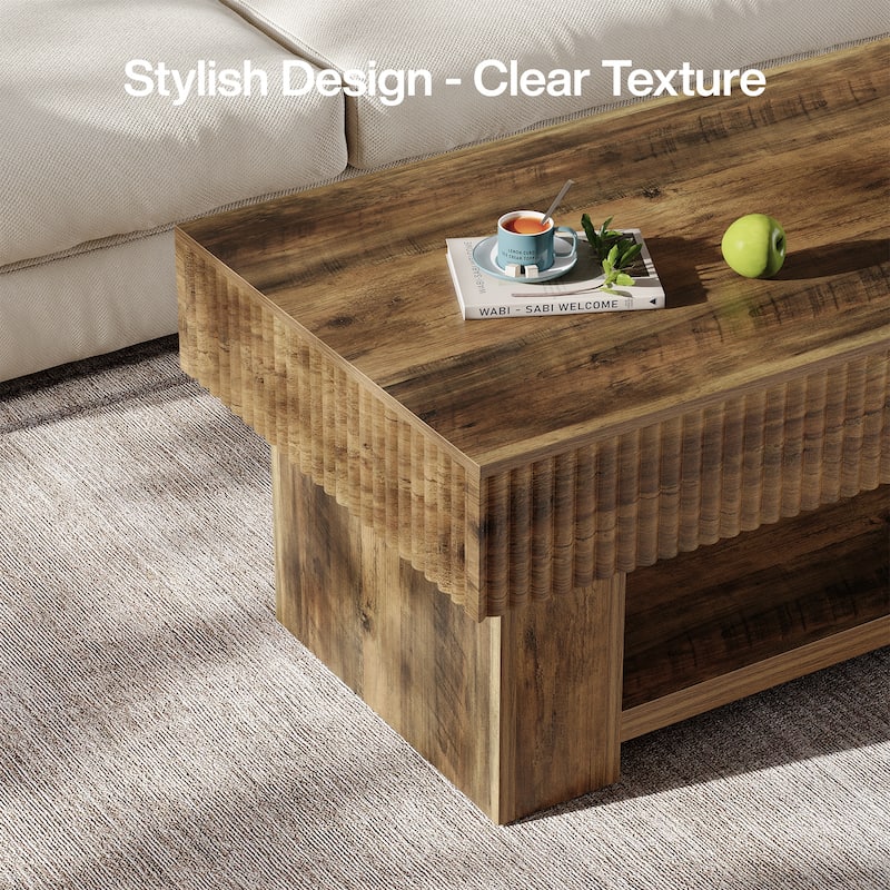 Wood Farmhouse Coffee Center Table with Storage for Living Room