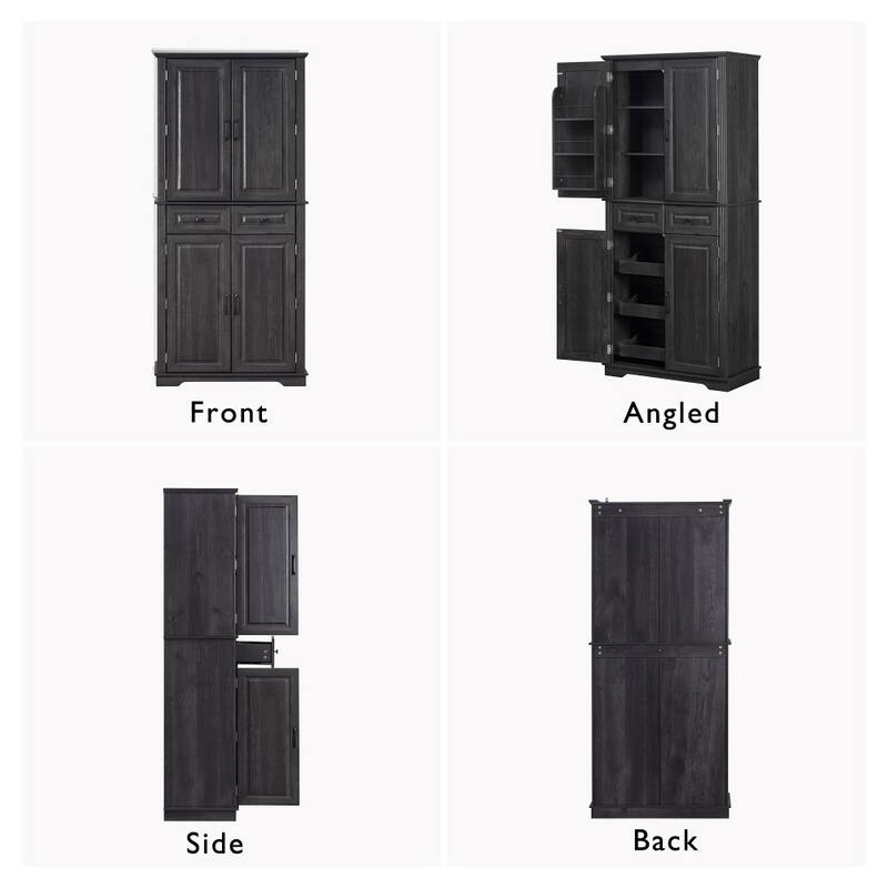 71" Tall Freestanding Kitchen Pantry Cabinet with 3 Pull Out Organizers and 6 Door Shelves
