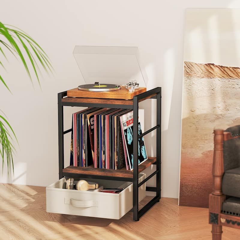 Gymax 2 PCS Nightstand Industrial Bedside Table w/ Open Storage Shelf
