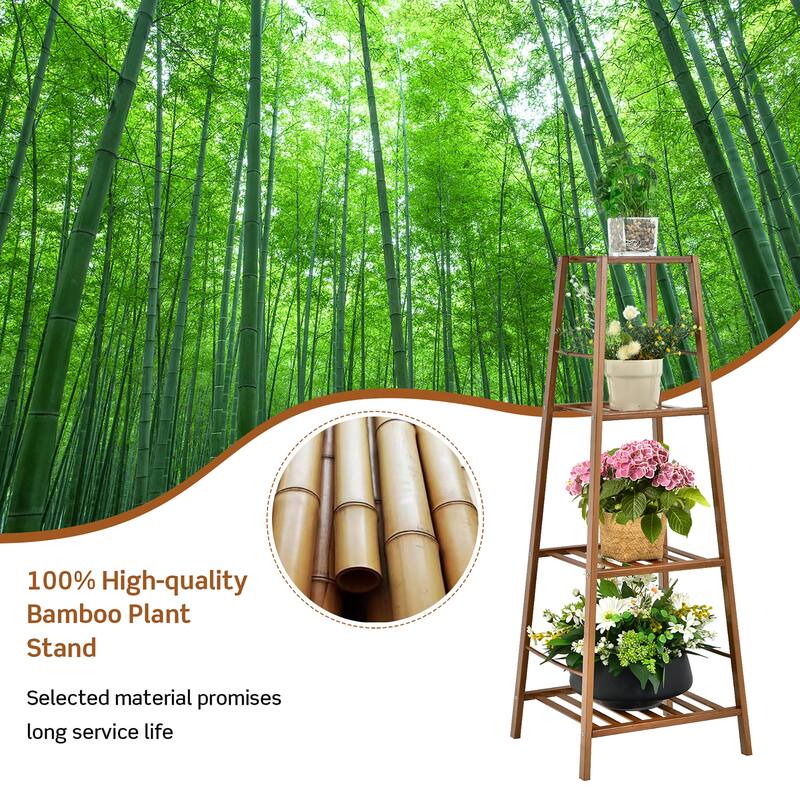 Costway Bamboo Tall Plant Stand Pot Holder Display Shelving Unit - 14.5'' x 13.5'' x 39''