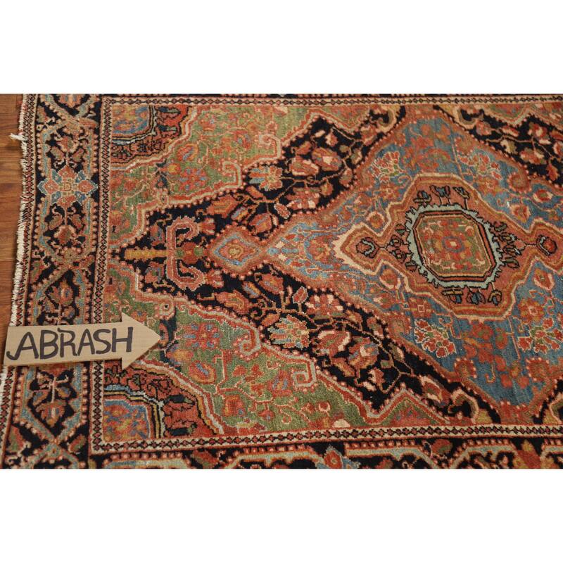 Hand Knotted Oriental 100% Wool Carpet Traditional Medallion Navy Blue & Blues Sarouk Area Rug - 4' 7'' X 3' 6''