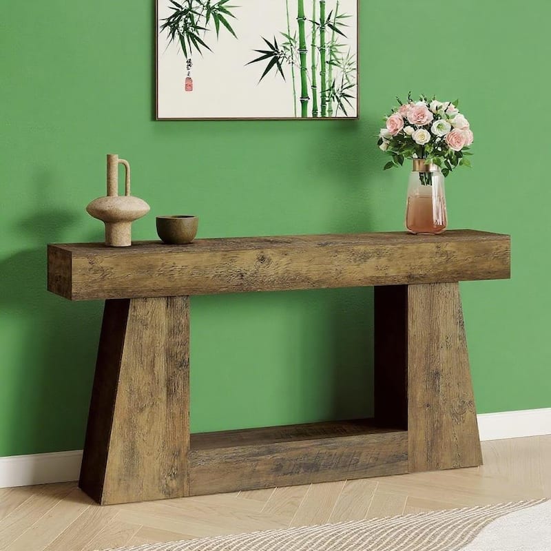 Brown MDF Farmhouse Console Table 63 inches with Rustic Entryway Design - 62.99” L x 11.8” W x 32.28” H