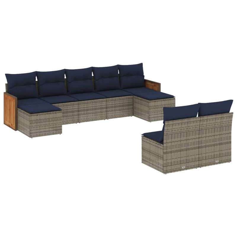 vidaXL 9/10 Piece Patio Sofa Set with Cushions Black/Gray Poly Rattan - 21.7 x 24.4 x 27.2