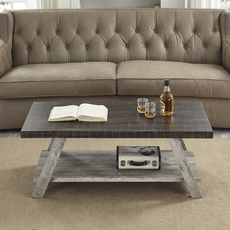 48" Modern Rectangular Coffee Table with Storage Shelf and Splayed Legs for Living Room - Multicolor3