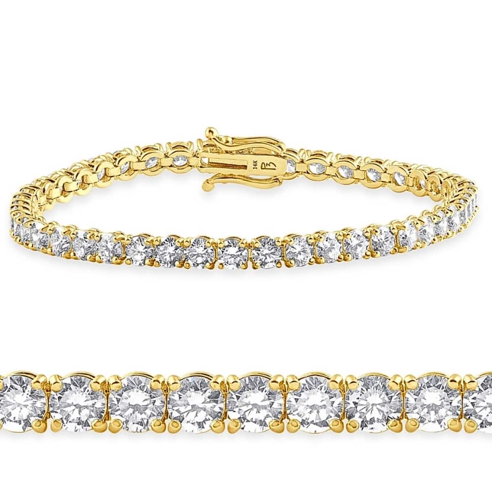 Bliss Diamond 7Ct TW Round Lab Grown Diamond Women's Tennis Bracelet Yellow Gold 7"