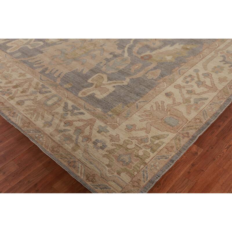 Hand Knotted Oriental 100% Wool Carpet Transitional All-Over Greys & Charcoal Oushak Area Rug - 11' 10'' X 9' 1''