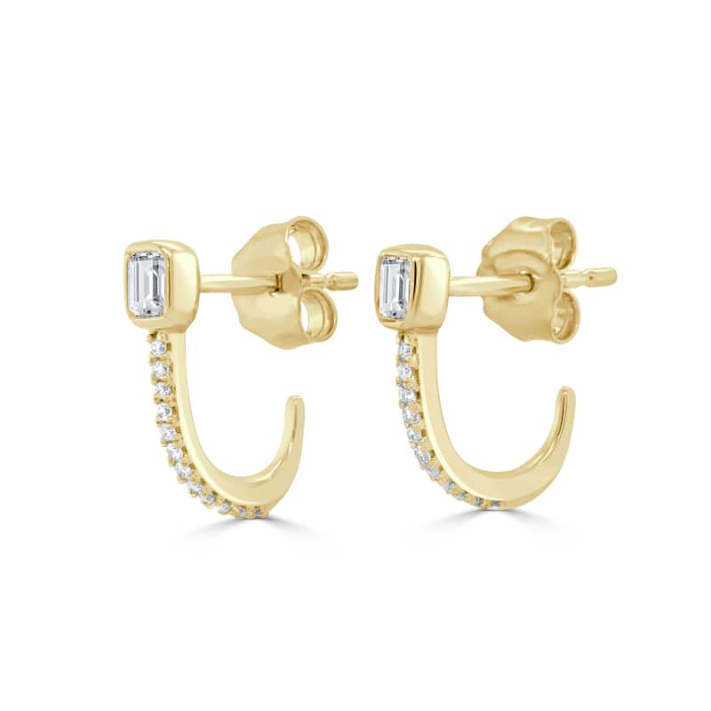 Joelle Collection 14K Yellow Gold Emerald Cut And Round Diamond Hook Earrings
