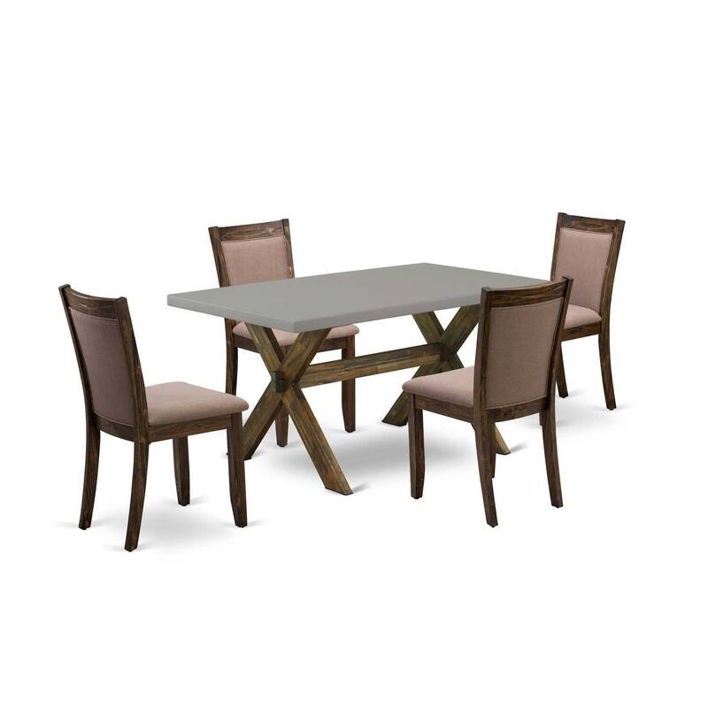 HomeStock 5-Piece Distressed Jacobean Finish Solid Wood Top Dining table with 4-Chairs