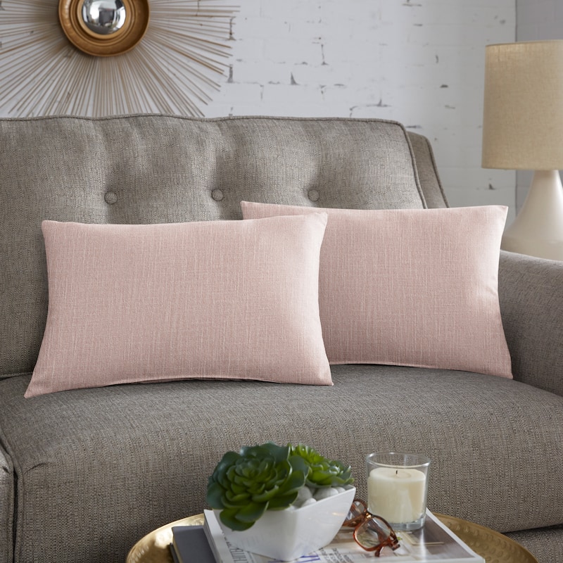 Sorra Home Linen Texture Pillows (Set of 2) - 13 in H x 20 in W x 6 in D - Blush