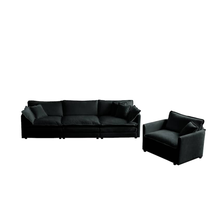 Roomfitters 2-Piece Modular Sofa Set, 3-Seater Deep Seat Couch & Accent Armchair