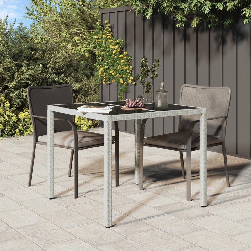 vidaXL Patio Table Tempered Glass and Poly Rattan Table 35.4"/59" Multi Colors - White and Black 35.4 x 35.4 x 29.5 in