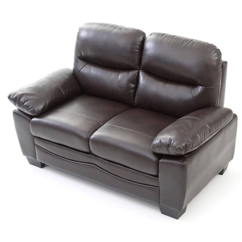 Flared Padded Arm Faux Leather Straight Sofa - 59" - Dark Brown
