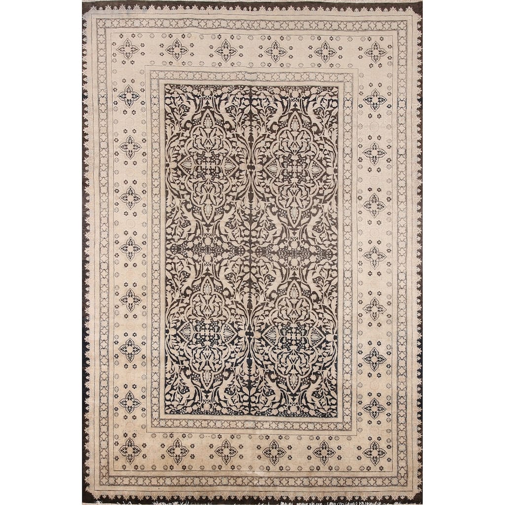 Geometric Royal Tabriz Oriental Area Rug Handmade Vintage Wool Carpet - 6'2" x 8'10"