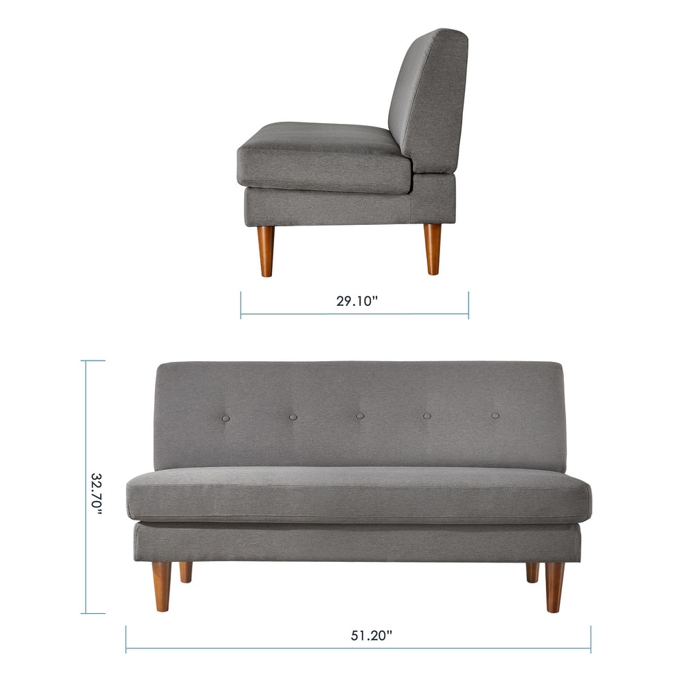 ADAIR MidCentury Modern Tufted Linen Fabric Loveseat with Armrest Pockets Light Grey By Crown Comfort