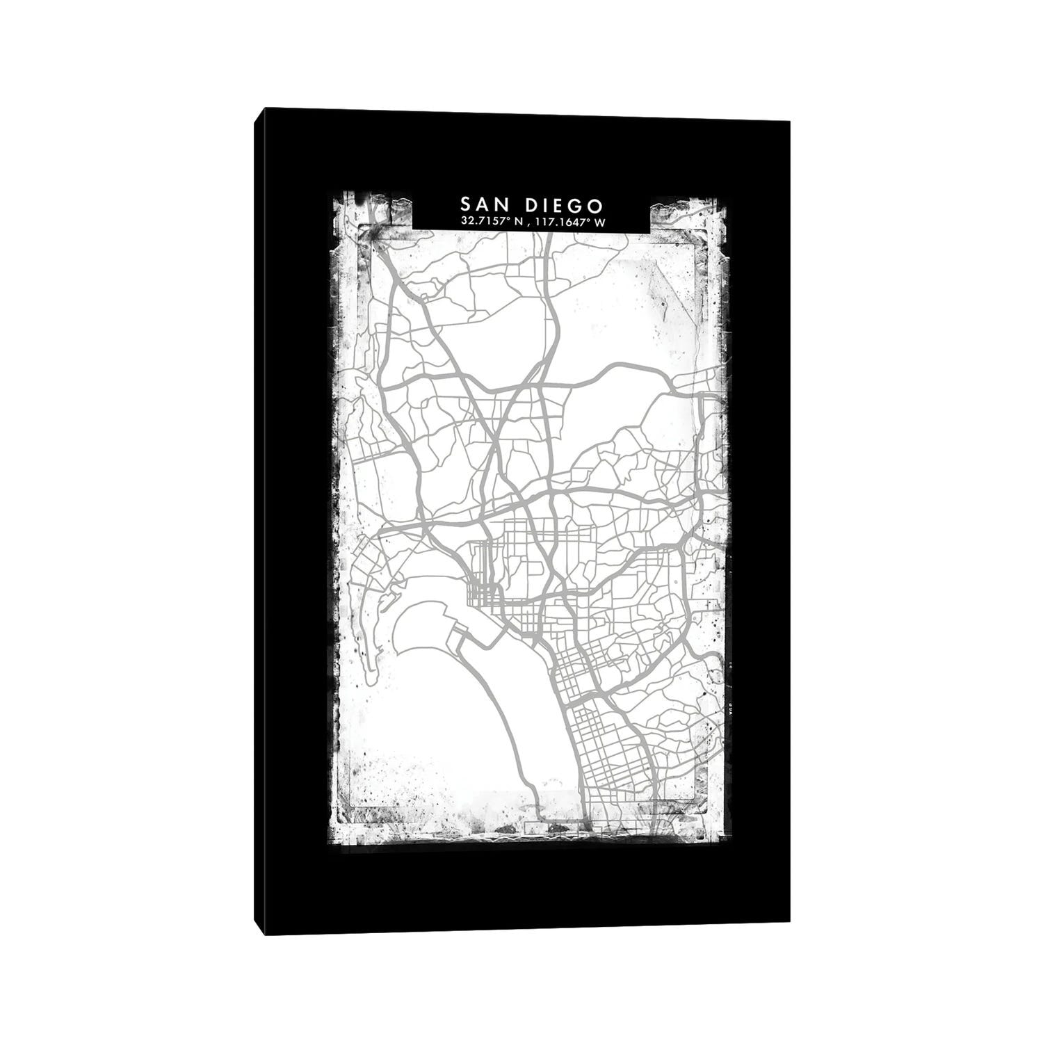 iCanvas "San Diego City Map Black White Grey Style" by WallDecorAddict Canvas Print