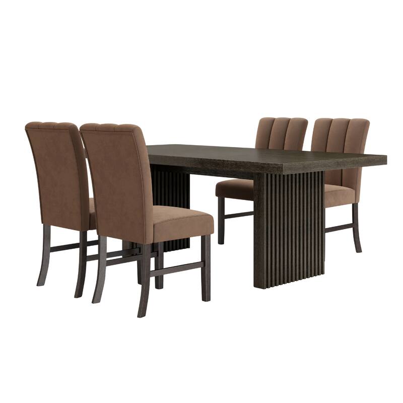Roundhill Furniture Madison 5-Piece Dining Set, Slat-Fluted Dining Table with 4 Chairs, Chocolate