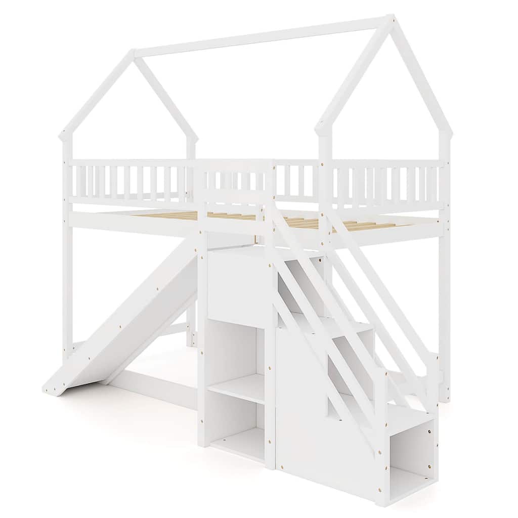 Costway Twin Over Twin Bunk Bed with Slide & Staircase with Storage - See Details
