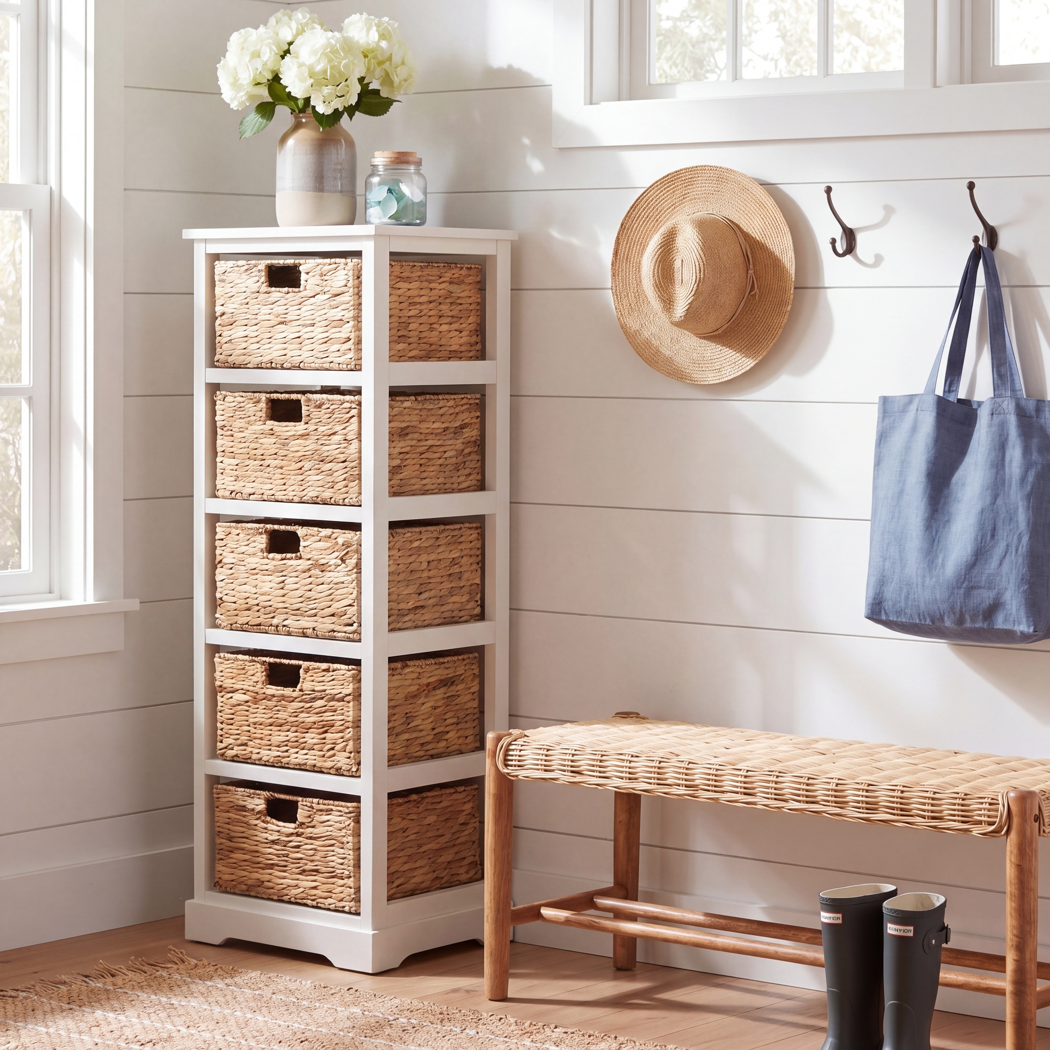 SAFAVIEH Vedette Distressed White 5-drawer Wicker Basket Storage