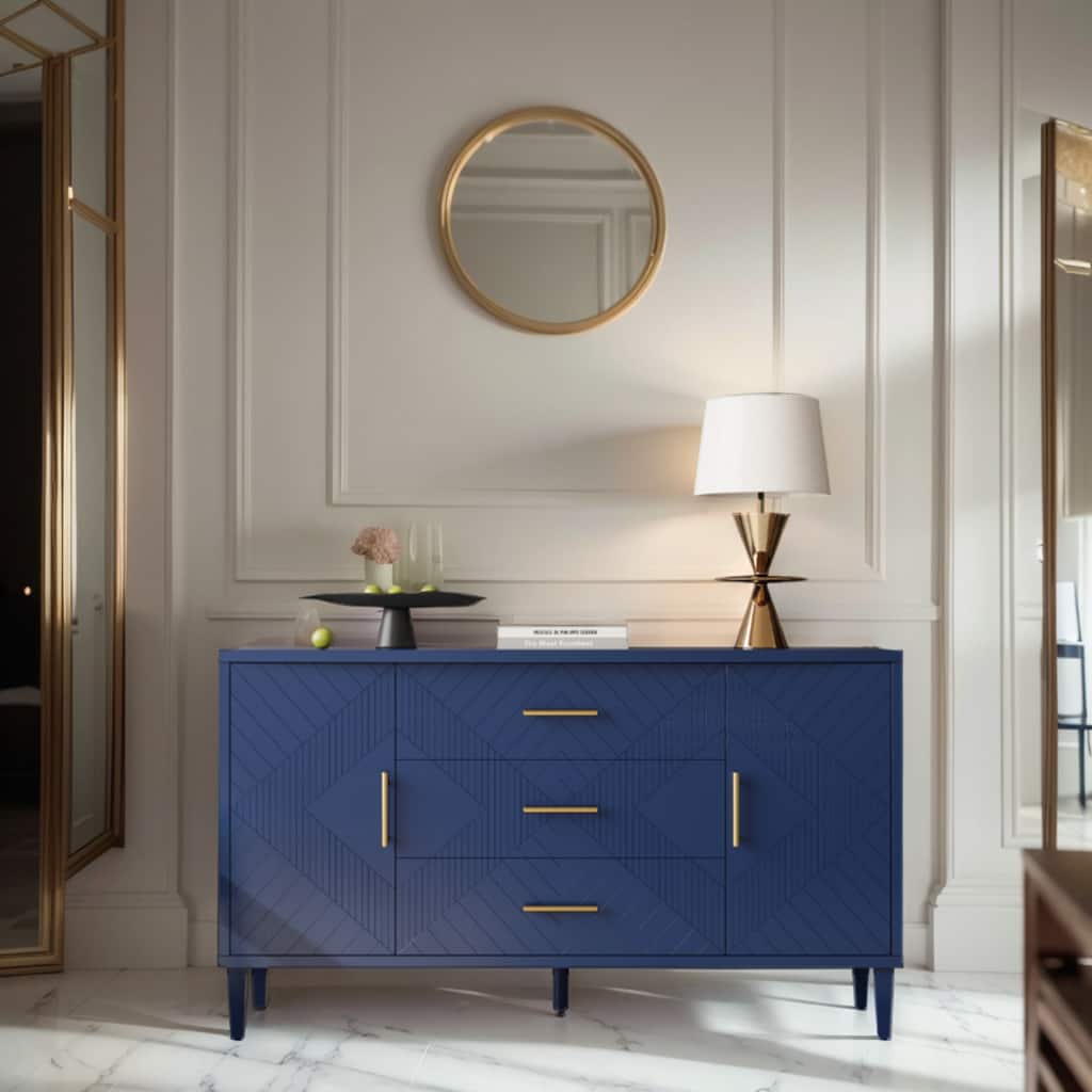 Functional 2-Door 3-Drawer Cabinet with Carved Effect