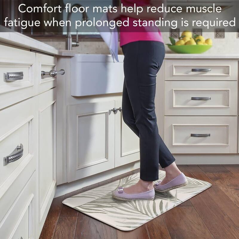 Grey Palm Fronds 30” x 20” Comfort Floor Mat Manufactured in The USA, Waterproof, Reduces Muscle Fatigue, Easy to Clean - 30x20