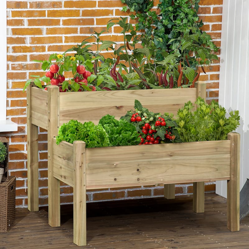 Brown Natural Wood 2-tier Raised Garden Bed Planter