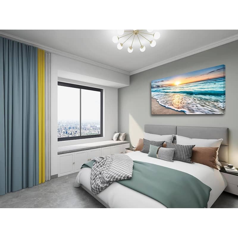 Wall Art Beach Sunset Paintings Ocean Waves Nature Pictures