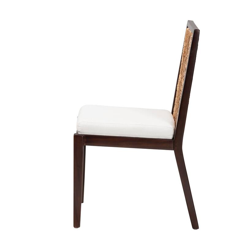 Joana Modern Bohemian Dark Brown Mahogany Wood and Natural Abaca Dining Side Chair