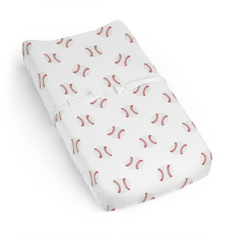 Sweet Jojo Designs Baseball Sports Boy Changing Pad Cover Sheet -Red & White Americana Sport for the Base Balls Patch Collection