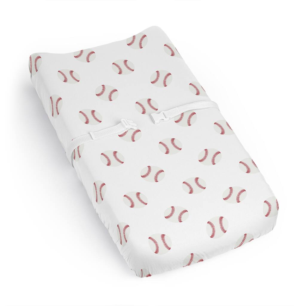 Sweet Jojo Designs Baseball Sports Boy Changing Pad Cover Sheet -Red & White Americana Sport for the Base Balls Patch Collection