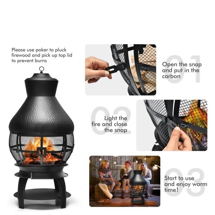 Black Rustic Iron Wood Burning Chiminea Fire Pit - 20 inches L x 20 inches W x 43.5 inches H