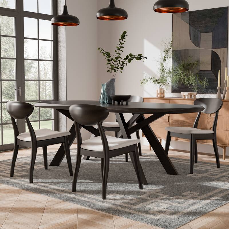 Furniture of America Abigail VI Mid-Century Modern 5-Piece Black Handfinished Solid Wood Dining Set - Black