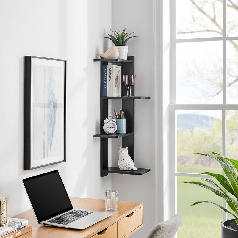 Danya B. Alvar Corner 4-Tier Floating Ledge Column Wall Shelf
