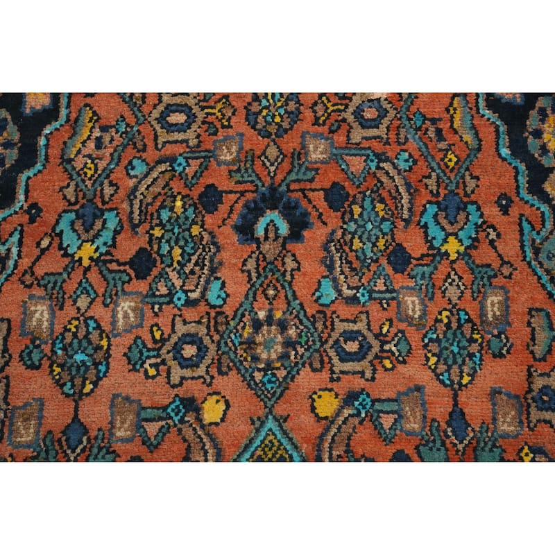 Hand Knotted Oriental 100% Wool Carpet Traditional Floral Oranges & Rust Hamedan Runner Rug - 9' 9'' X 3' 5''