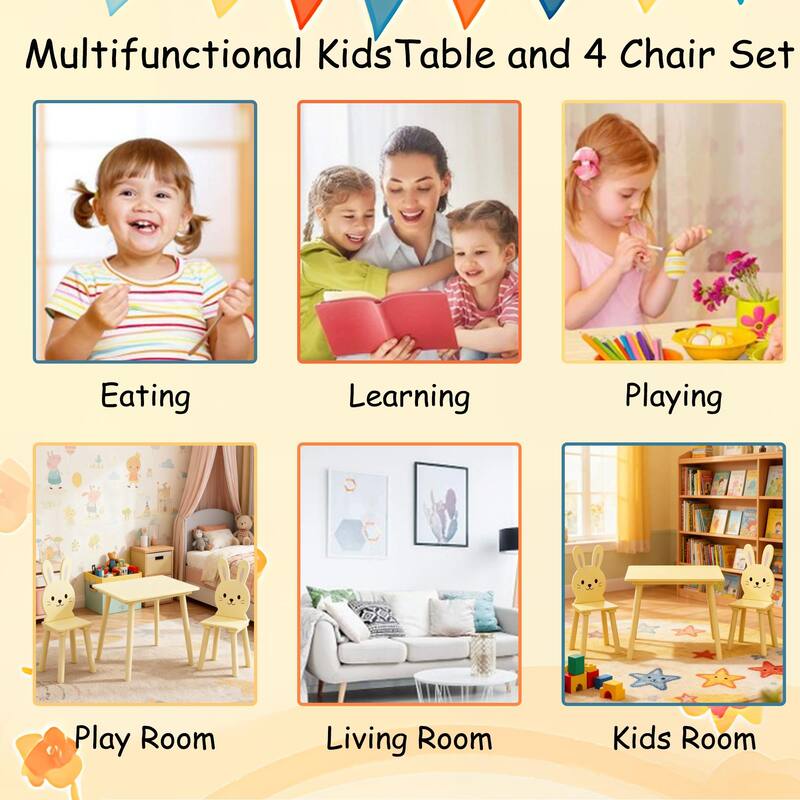 Anmytek Toddler 3-Piece Wooden Table and Chair Set Kids Activity Desk with Animal Backrest for Playroom Nursery
