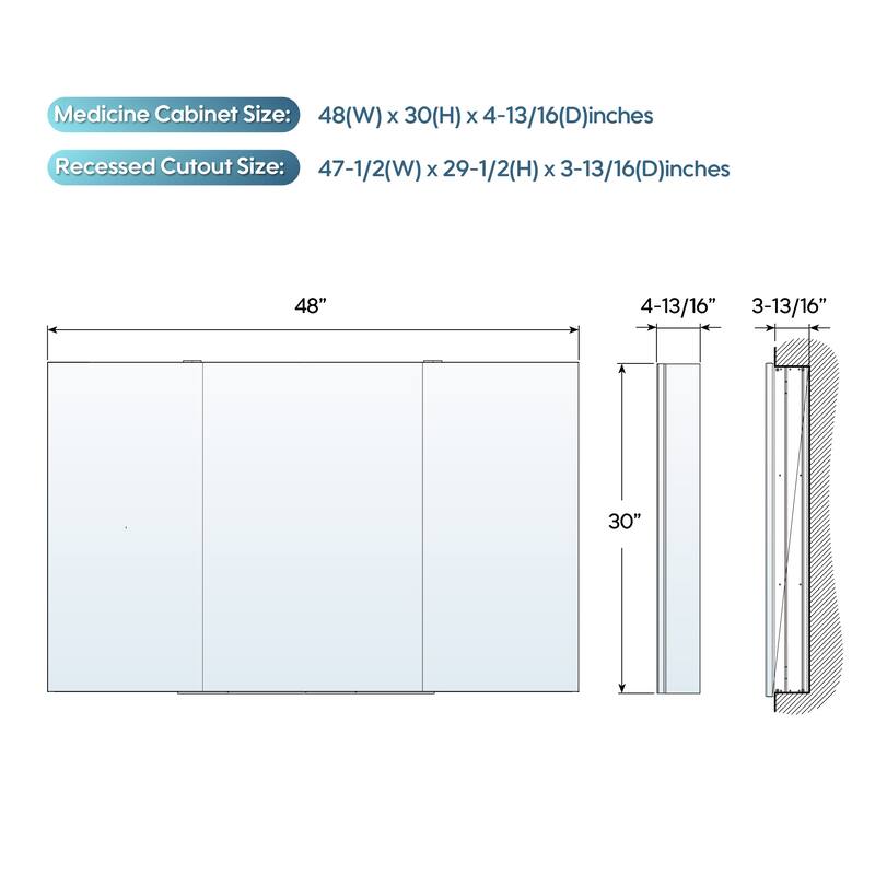 Recessed or Surface Wall Mount Bathroom Medicine Cabinet With Adjustable Glass Shelves