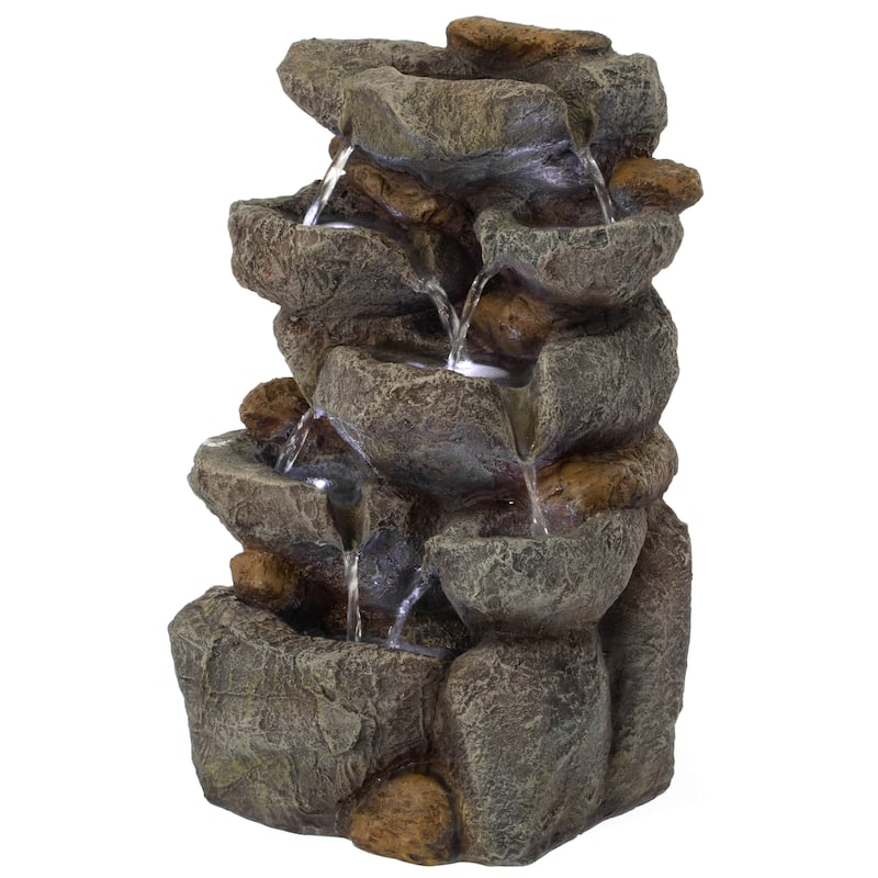 Cascading Electric Powered Rock Water Fountain with LED Lights 18.5" for Indoor and Outdoor Use