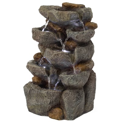 Cascading Electric Powered Rock Water Fountain with LED Lights 18.5" for Indoor and Outdoor Use