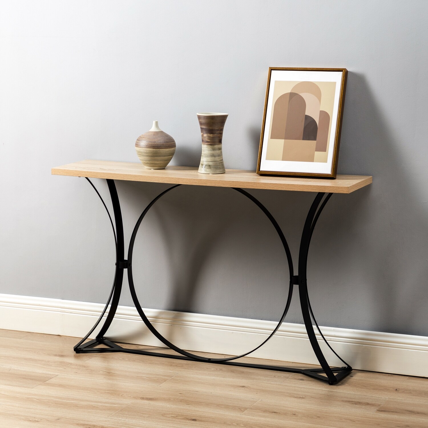 48" Contemporary Console Table with Metal Base Composed of solid wood and metal,Accent Tables