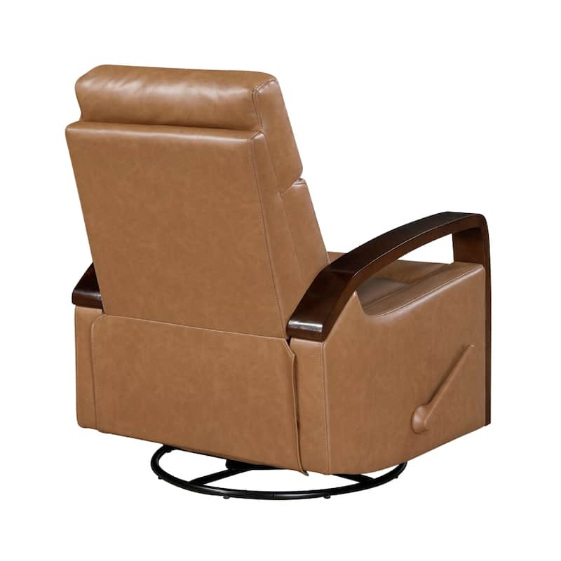 Mery Swivel Glider Manual Reclining Chair, Camel Brown Faux Leather