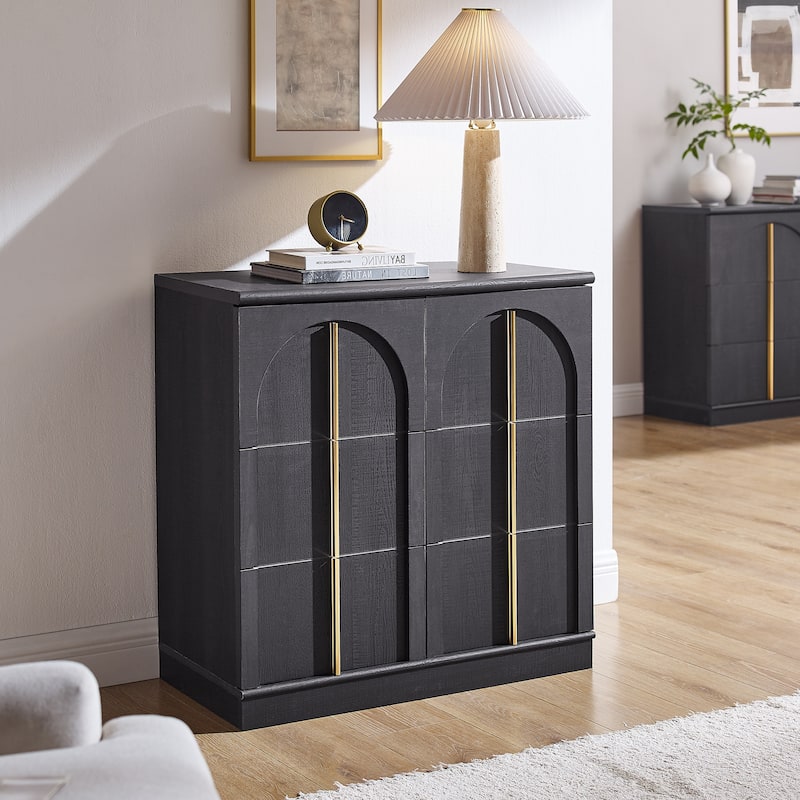 Buffet Cabinet with Arched Doors, Wood Sideboard with Adjustable Shelf - Black