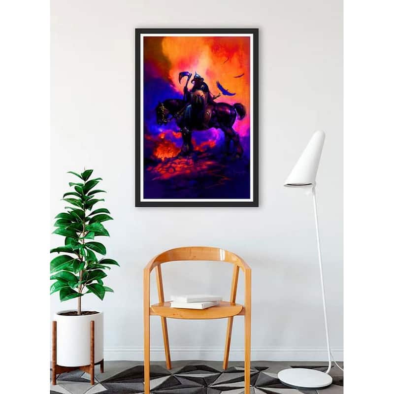 Death Dealer 1 Fantasy art poster Frank Frazetta Non Flock Blacklight Framed Poster - 24 x 36 Inch