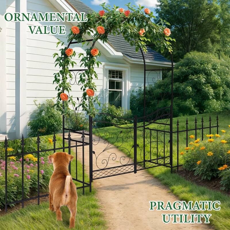 7.2 FT Metal Outdoor Arbor with Gates and Fences