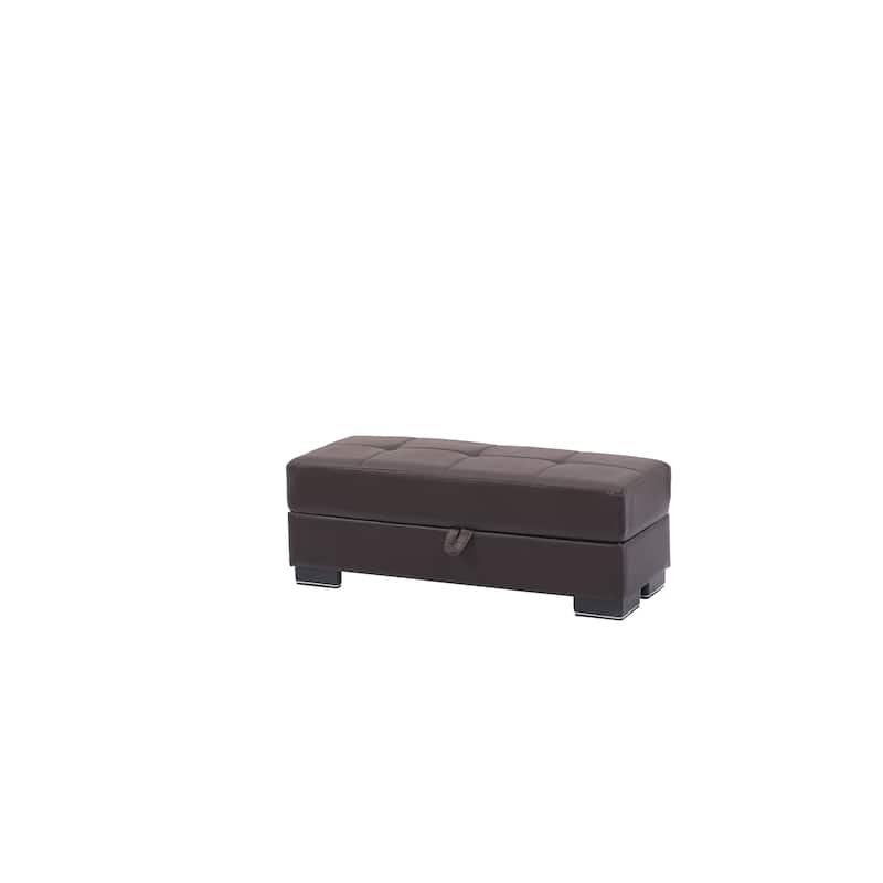 HomeRoots 50" Brown Faux Leather Tufted Storage Ottoman