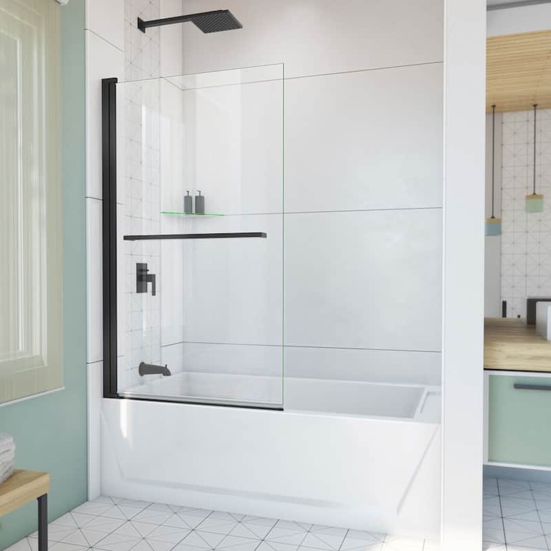 DreamLine Aqua-Q Swing 34 in. W x 58 in. H Frameless Tub Door - Satin Black