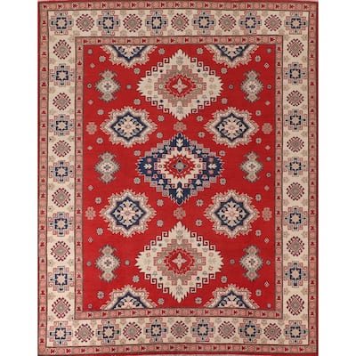 Geometric Red Kazak Oriental Area Rug Hand-Knotted Wool Carpet - 8'3"x 10'0"